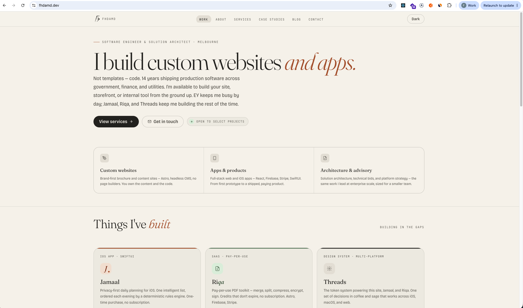 Fhdamd homepage above the fold with clear CTA
