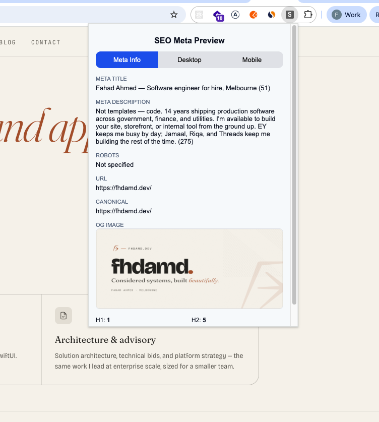 Fhdamd SEO meta preview showing descriptive title and meta description