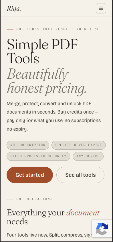 Riqa mobile view showing thumb-sized tap targets and sticky CTA